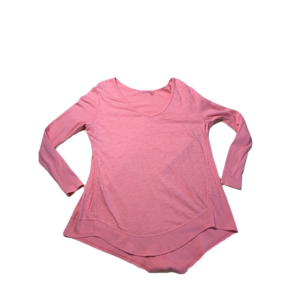 Fresh Produce Women's XL Coral Top Tunic Asymmetrical Hem Ribbed Sleeves